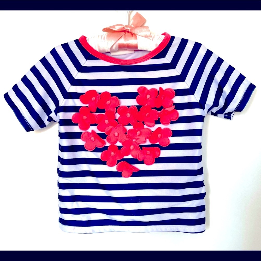 3T Crazy 8 Navy&White Striped Rash Guard Swimsuit UPF 50+